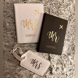 Bride and groom passport cover and suitcase tag
